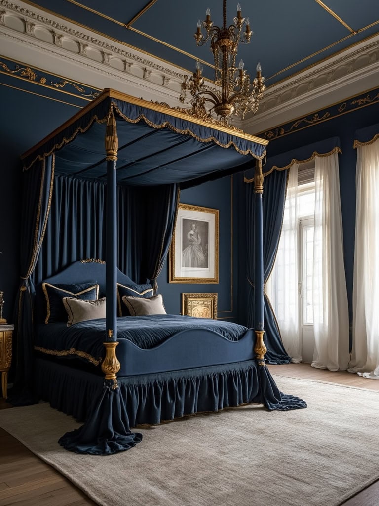 From Earthy Warmth to Bold Drama: 23 Bedroom Color Ideas to Create Your Ultimate Retreat 20 Bedroom Color Ideas - Navy Blue and Gold