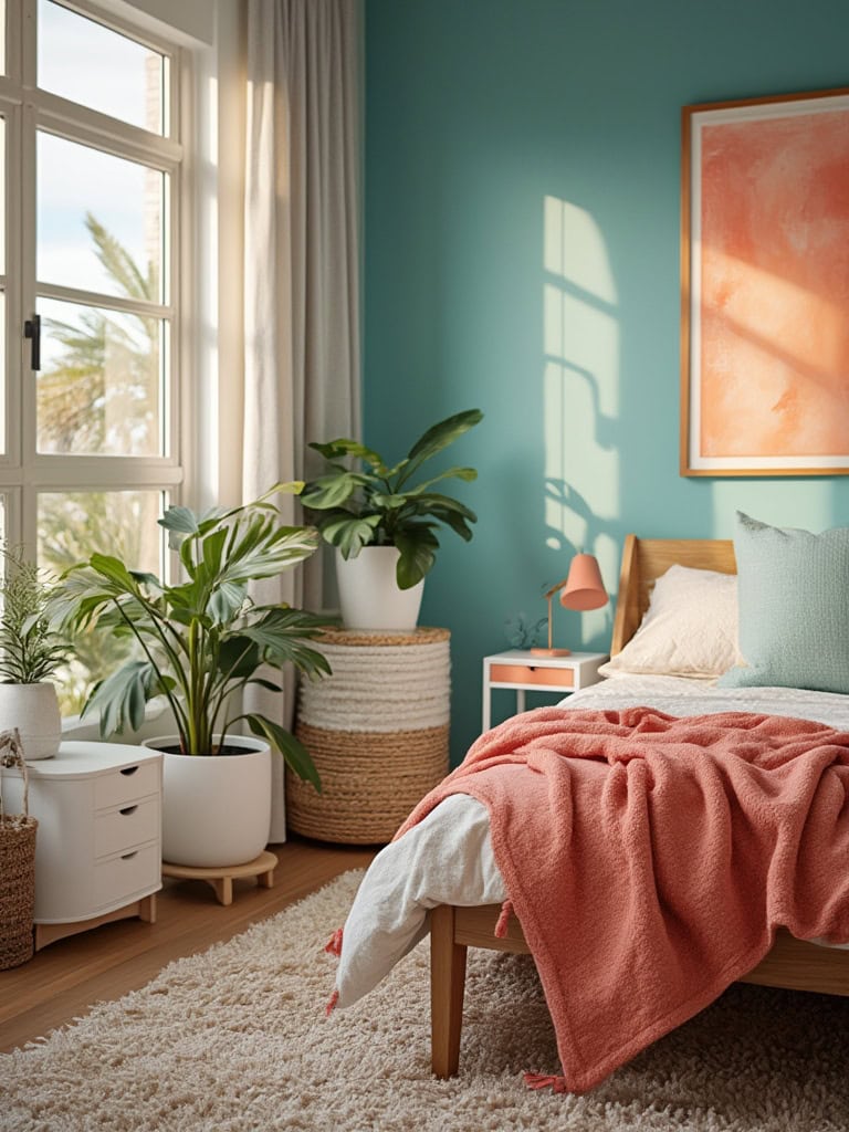 From Earthy Warmth to Bold Drama: 23 Bedroom Color Ideas to Create Your Ultimate Retreat 22 Bedroom Color Ideas - Turquoise and Coral