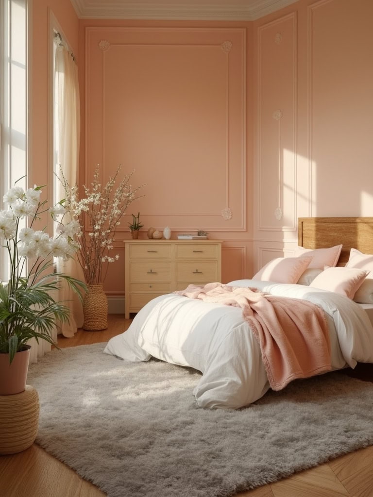 From Earthy Warmth to Bold Drama: 23 Bedroom Color Ideas to Create Your Ultimate Retreat 26 Bedroom Color Ideas - Peach and White