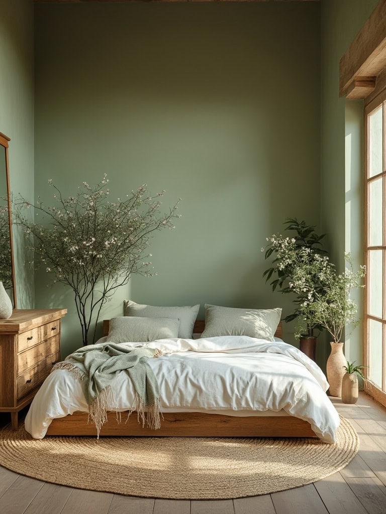 From Earthy Warmth to Bold Drama: 23 Bedroom Color Ideas to Create Your Ultimate Retreat 28 Bedroom Color Ideas - Sage Green and Wood