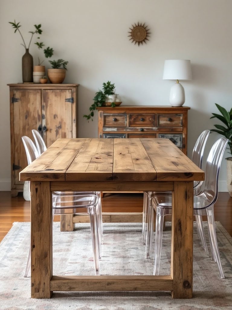 19 Amazing Modern Farmhouse Decor Ideas For a Timeless Look 26 Modern Farmhouse Decor Ideas - Distressed + Glossy Furniture Mix