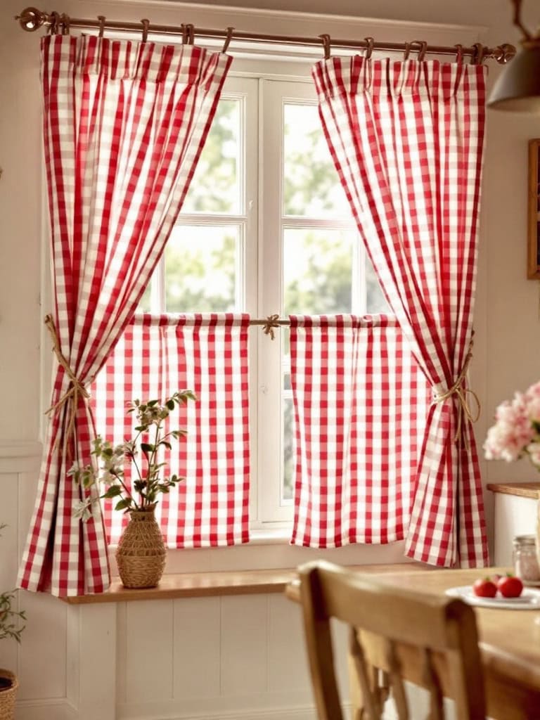 21 Country Home Kitchen Designs Ideas That Feel Like a Dream Come True 28 Country Home Kitchen Designs Ideas - Gingham Curtains