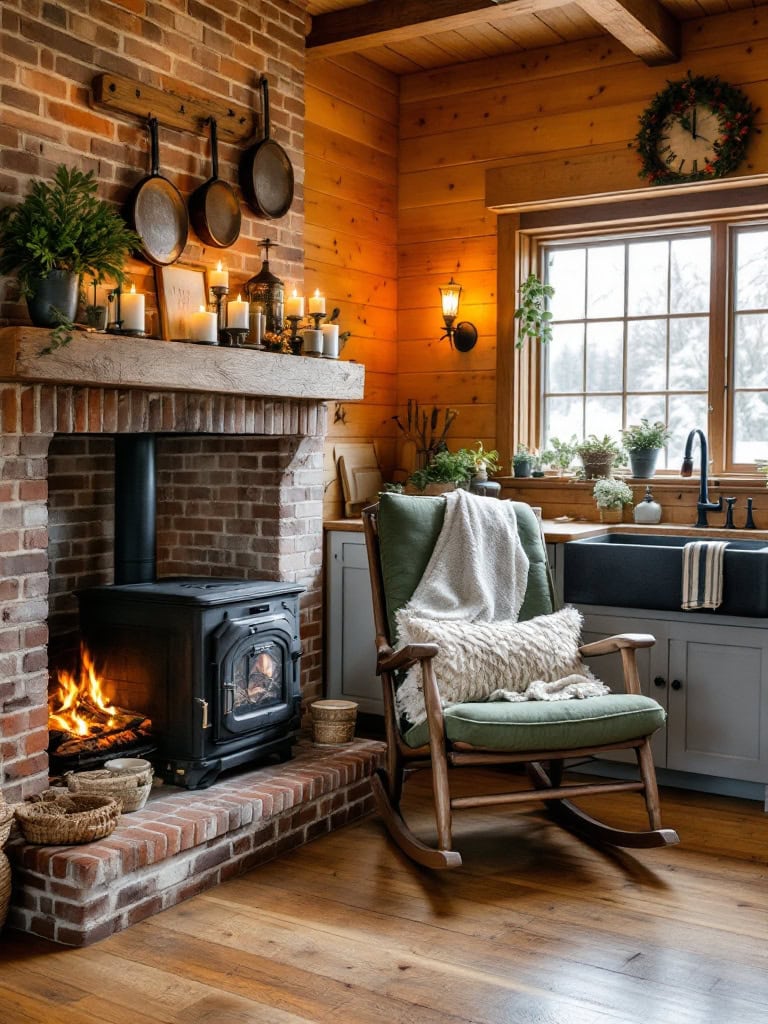 21 Country Home Kitchen Designs Ideas That Feel Like a Dream Come True 35 Country Home Kitchen Designs Ideas - Cozy Fireplace Corner