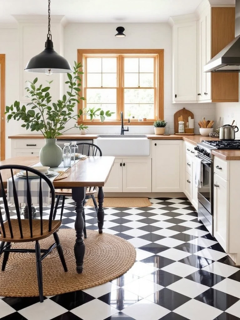 21 Country Home Kitchen Designs Ideas That Feel Like a Dream Come True 16 Country Home Kitchen Designs Ideas - Checkered Floor Patterns
