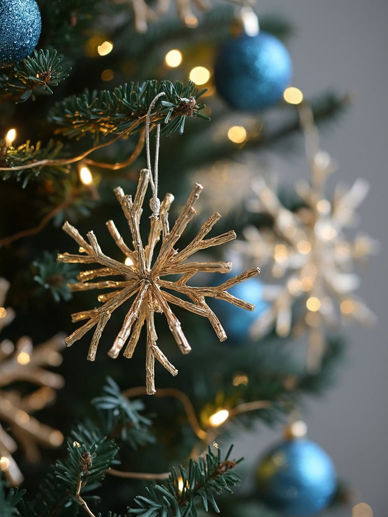 27 Christmas Tree Decor Ideas and Trends for the Winter Holiday of (2025) 46 Christmas Tree Decor Ideas and Trends Winter Holliday 2025 - Gold Leaf Twig Snowflakes
