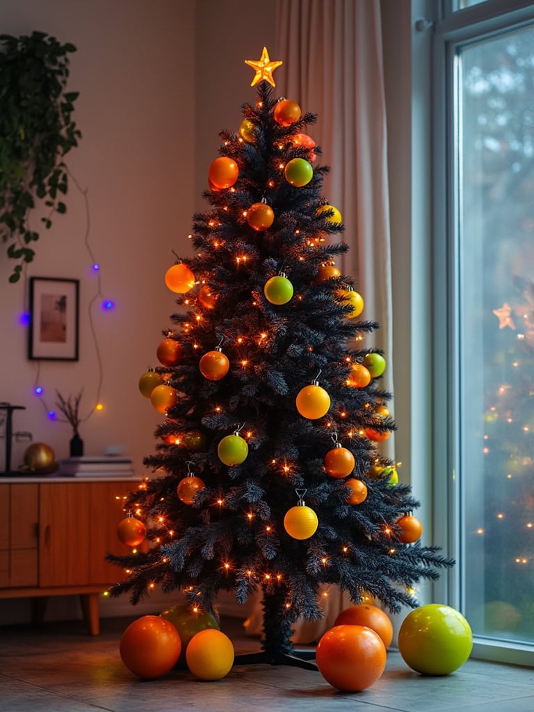 21 Stunning Color Scheme Ideas for a Dramatic Black Christmas Tree 27 Color Scheme Ideas Black Christmas Tree - Citrus Burst