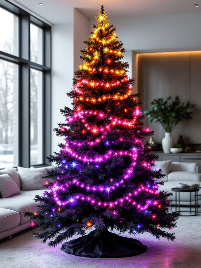 21 Stunning Color Scheme Ideas for a Dramatic Black Christmas Tree 30 Color Scheme Ideas Black Christmas Tree - Retro Rainbow