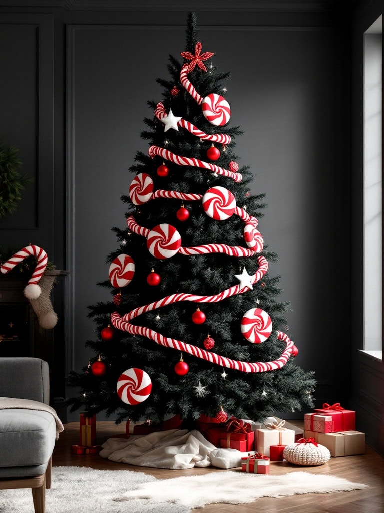 21 Stunning Color Scheme Ideas for a Dramatic Black Christmas Tree 16 Color Scheme Ideas Black Christmas Tree - Candy Cane Pop