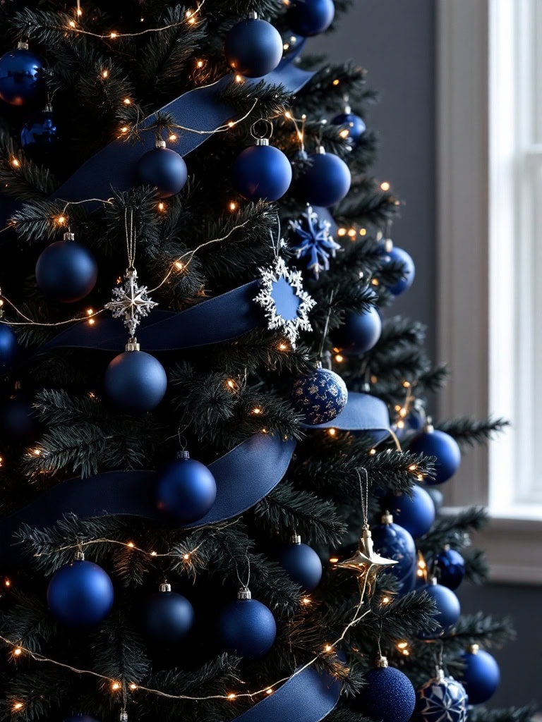 21 Stunning Color Scheme Ideas for a Dramatic Black Christmas Tree 17 Color Scheme Ideas Black Christmas Tree - Midnight Blues