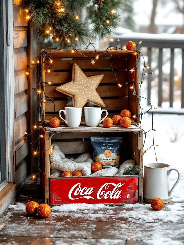 17 Cozy Farmhouse Christmas Porch Decor Ideas for a Magical Holiday Welcome 28 Farmhouse Christmas Porch Decor Ideas - Vintage Crate Side Table