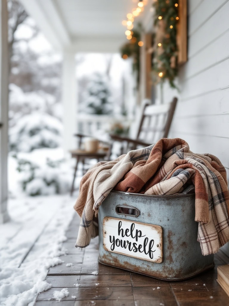 17 Cozy Farmhouse Christmas Porch Decor Ideas for a Magical Holiday Welcome 16 Farmhouse Christmas Porch Decor Ideas - Cozy Throw Basket