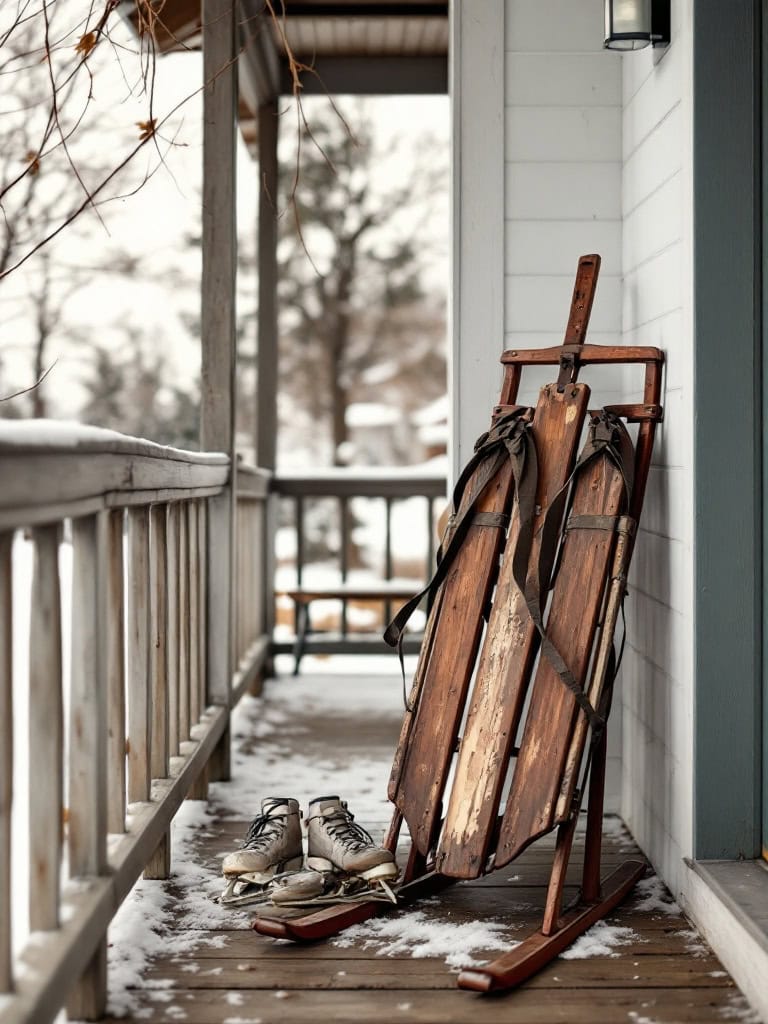 17 Cozy Farmhouse Christmas Porch Decor Ideas for a Magical Holiday Welcome 19 Farmhouse Christmas Porch Decor Ideas - Antique Sled Revival