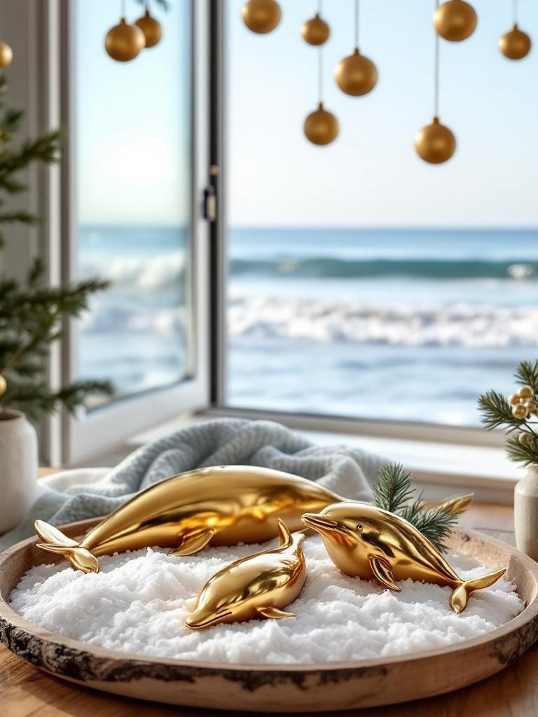 17 Beach House Christmas Decor That Actually Works (No Tinsel Required!) 27 Beach House Christmas Decor - Gold Dolphins: Three Wise Porpoises Shine