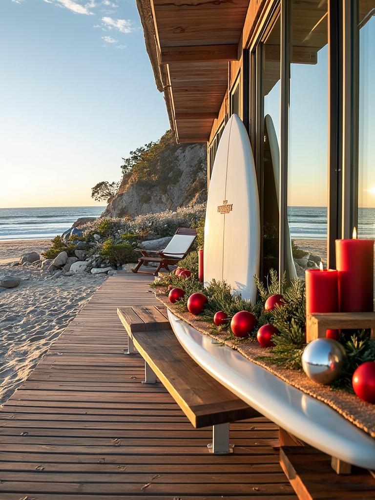 17 Beach House Christmas Decor That Actually Works (No Tinsel Required!) 29 Beach House Christmas Decor - Surfboard Sideboard, Slender Holiday Secret