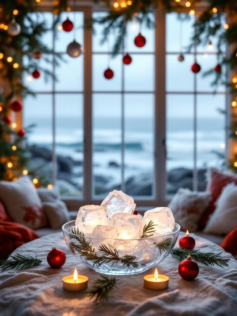 17 Beach House Christmas Decor That Actually Works (No Tinsel Required!) 30 Beach House Christmas Decor - Seawater Ice Lanterns Glow Like Moonlight