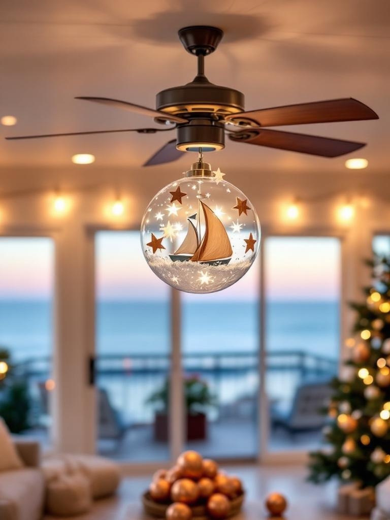 17 Beach House Christmas Decor That Actually Works (No Tinsel Required!) 21 Beach House Christmas Decor - Ceiling Fan Ornaments Make Kids Grin