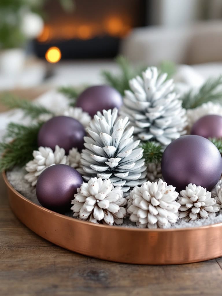17 Easy Christmas Coffee Table Tray Decor Ideas for a Festive Living Room 27 Christmas Coffee Table Tray Decor Ideas - Foraged Silver