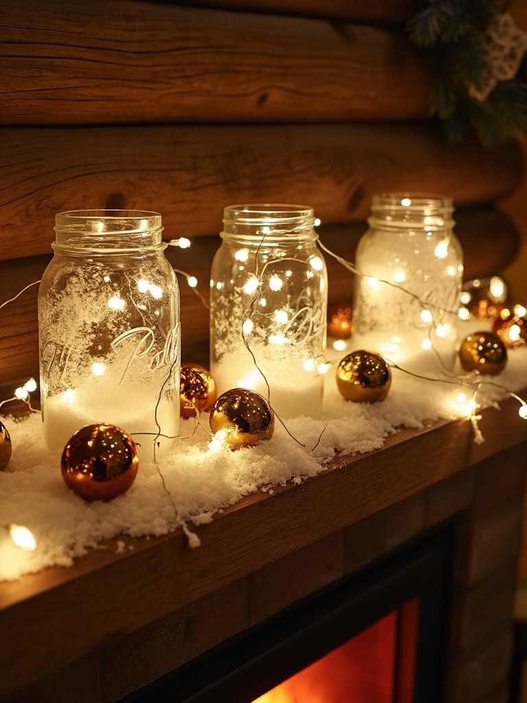 19 Magical Christmas Fireplace Decor Ideas to Make Your Home Glow 22 Christmas Fireplace Decor Ideas - Mason Jars That Think They're Scandinavian Hurricanes