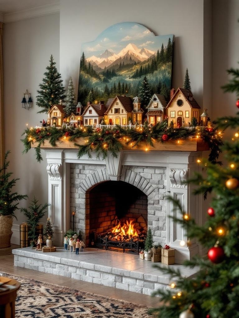 15 Whimsical Christmas Village Decor Ideas for Family Festivities 24 Christmas Village Decor Ideas - Fireplace Mantle Movie Set