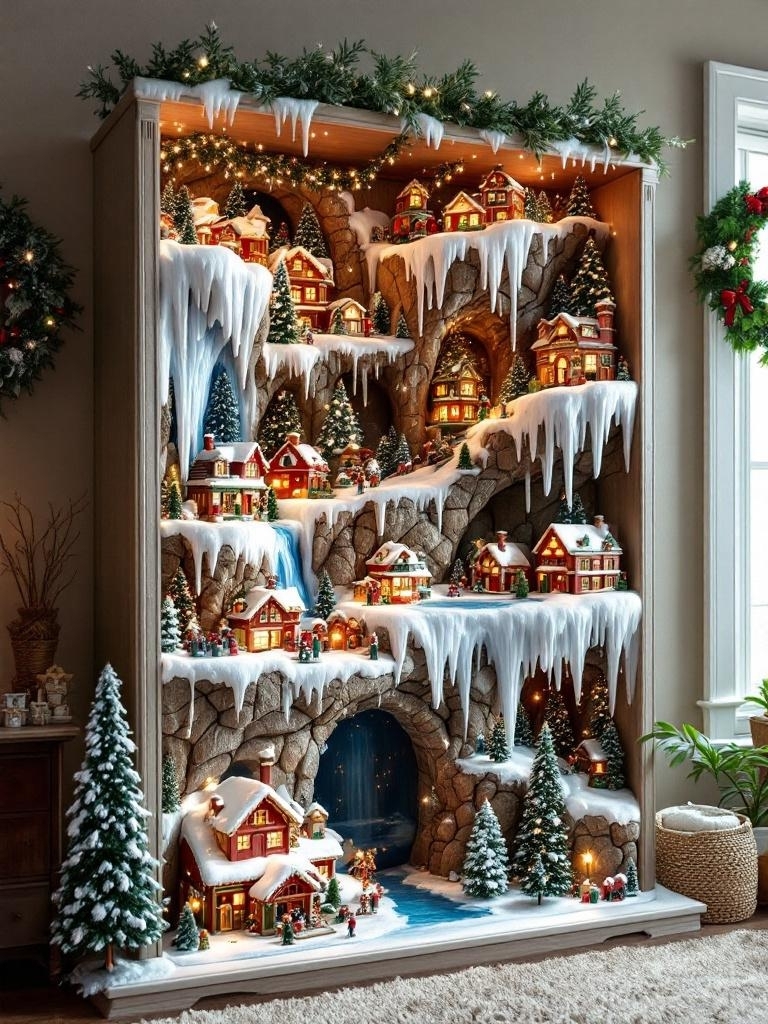 15 Whimsical Christmas Village Decor Ideas for Family Festivities 14 Christmas Village Decor Ideas - Bookcase Waterfall Village