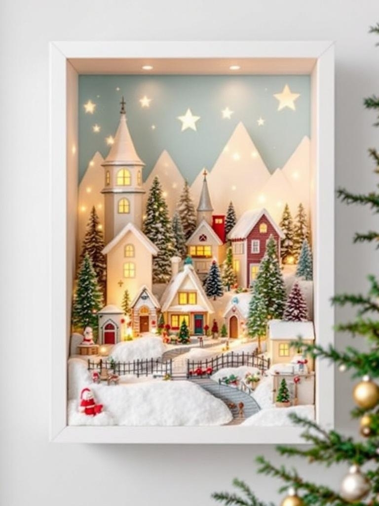 15 Whimsical Christmas Village Decor Ideas for Family Festivities 18 Christmas Village Decor Ideas - Wall-Mounted Winter Wonderland