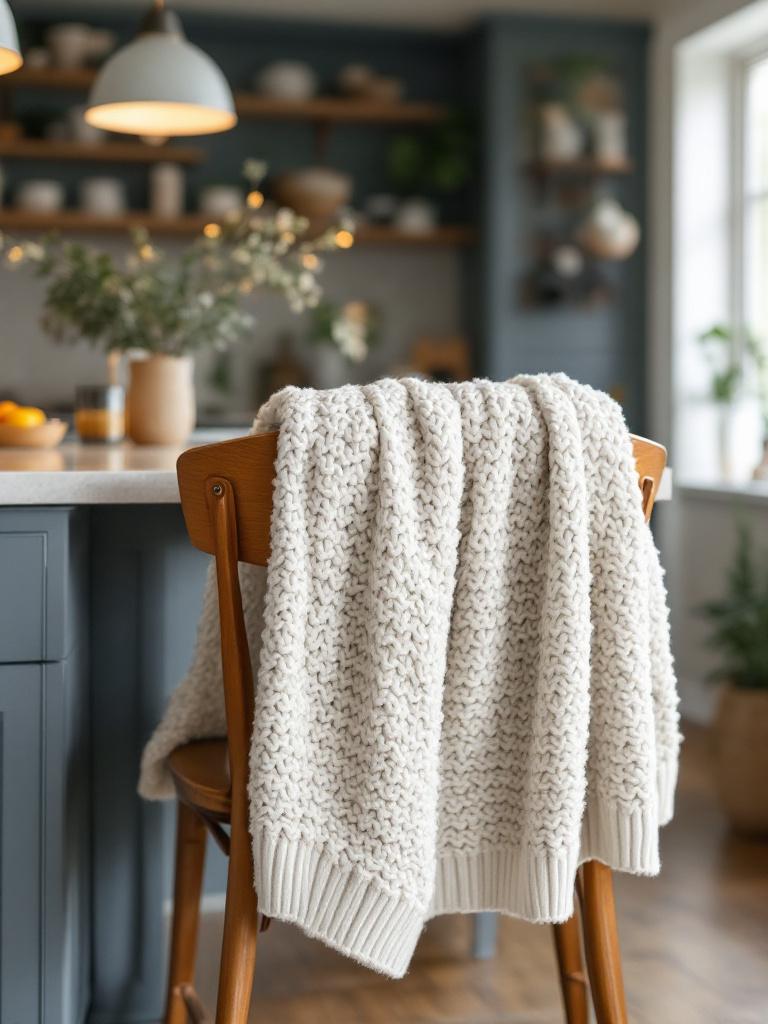 13 Kitchen Winter Home Decor Essentials for the Holiday Season 6 Chunky Knit Throws Draped Over Chair Backs