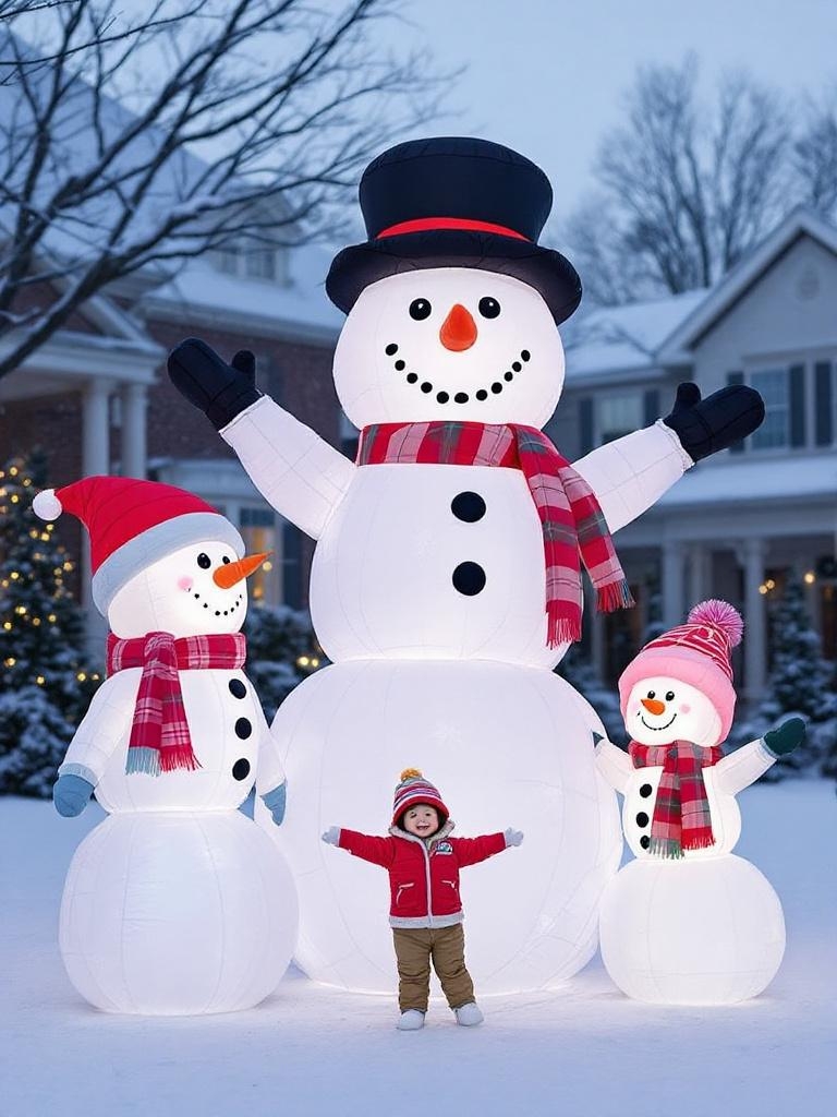 25 Amazing Outdoor Christmas Decorations To Make Your Home A Magical One 39 Amazing Outdoor Christmas Decorations - Giant Inflatable Snowman Family