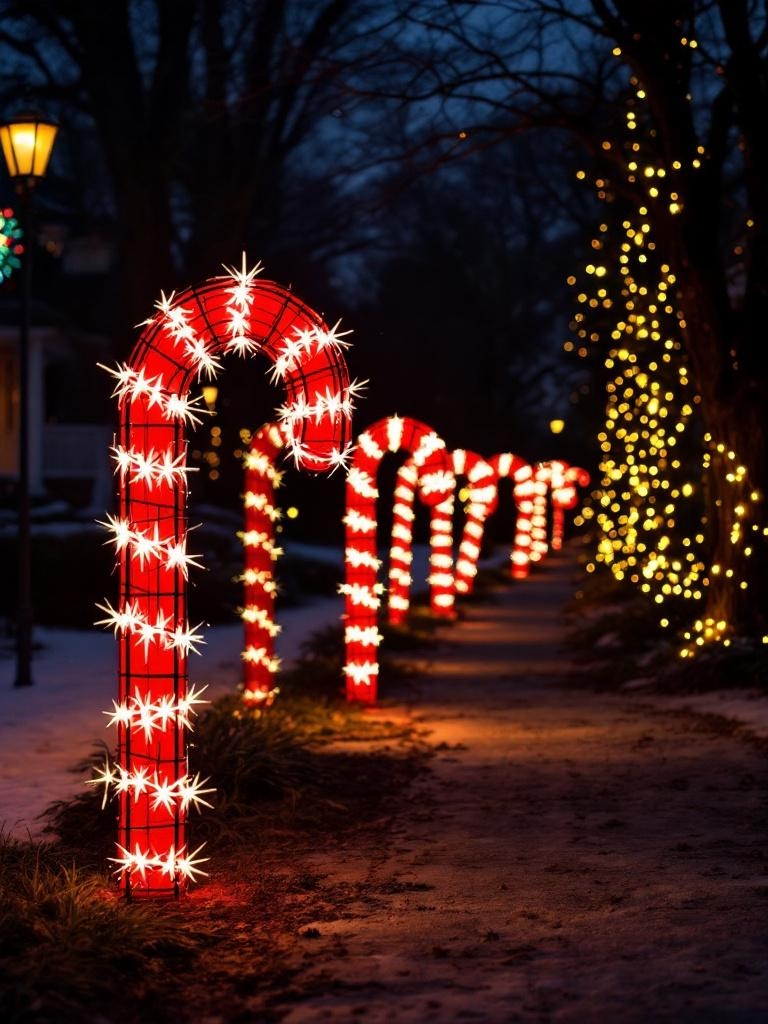 25 Amazing Outdoor Christmas Decorations To Make Your Home A Magical One 16 Amazing Outdoor Christmas Decorations - Pathway of Lighted Candy Canes
