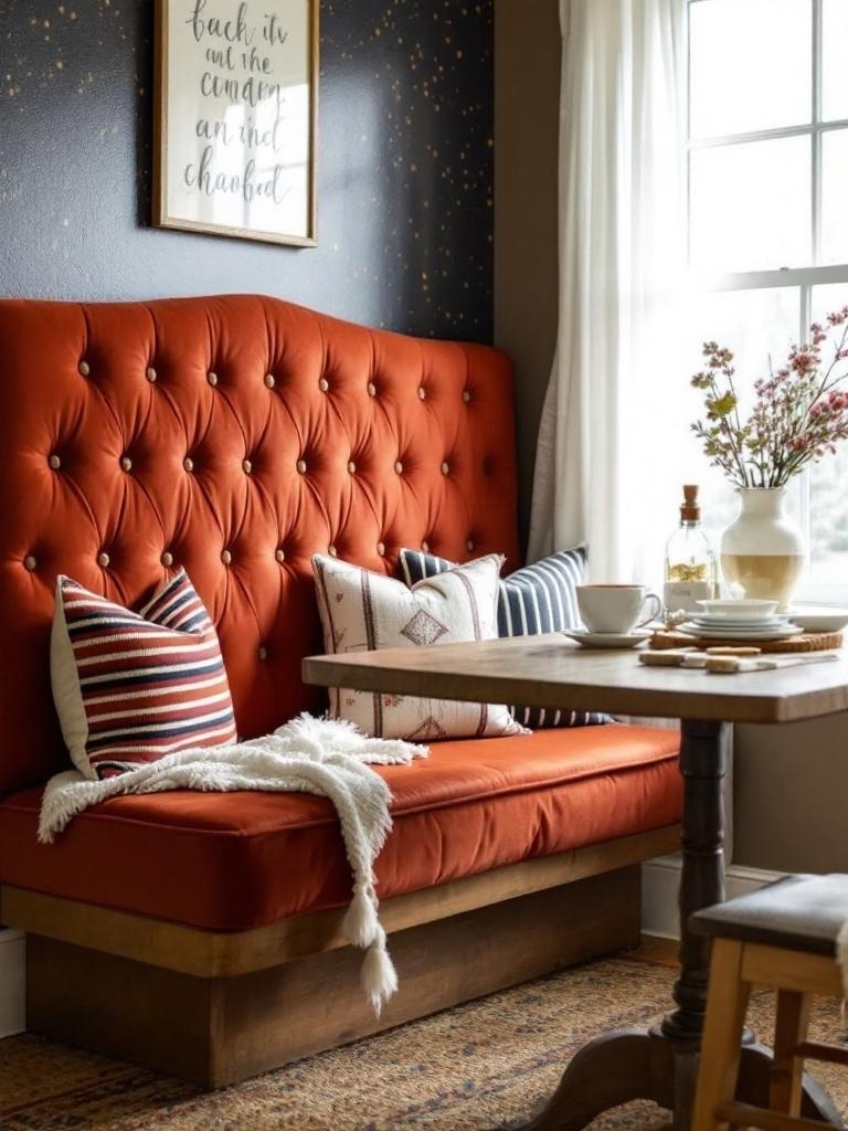 17 Winter Breakfast Nook Decor Ideas to Brighten the Darkest Mornings 10 Velvet Wrapped Bench Hug
