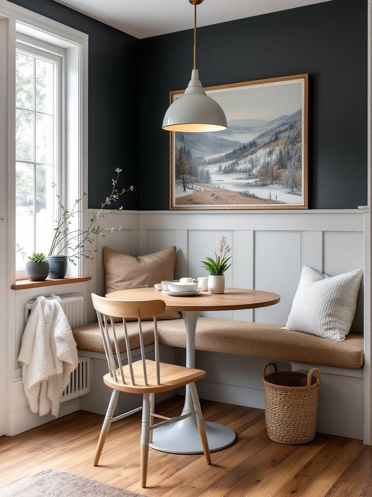 17 Winter Breakfast Nook Decor Ideas to Brighten the Darkest Mornings 23 Dark Paint Cozy Cocoon