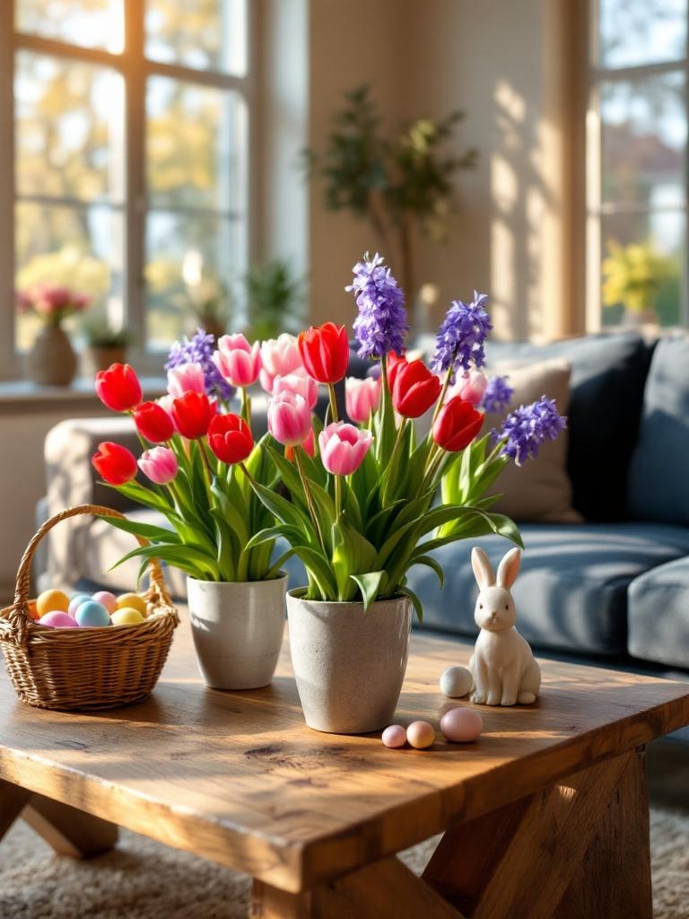 15 Easter Living Room Decor Ideas That Look Stylish, Not Overdone 23 Easter Living Room Decor Ideas - Live Blooming Plants Hit Different