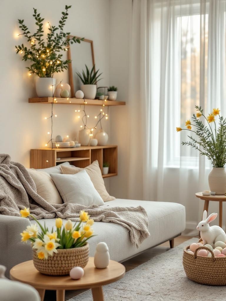 15 Easter Living Room Decor Ideas That Look Stylish, Not Overdone 27 Easter Living Room Decor Ideas - String Lights for Adults Exist Apparently
