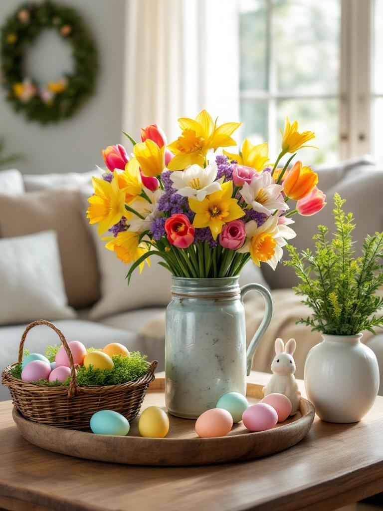 15 Easter Living Room Decor Ideas That Look Stylish, Not Overdone 12 Easter Living Room Decor Ideas - Grocery Store Flowers Are Your Best Friend
