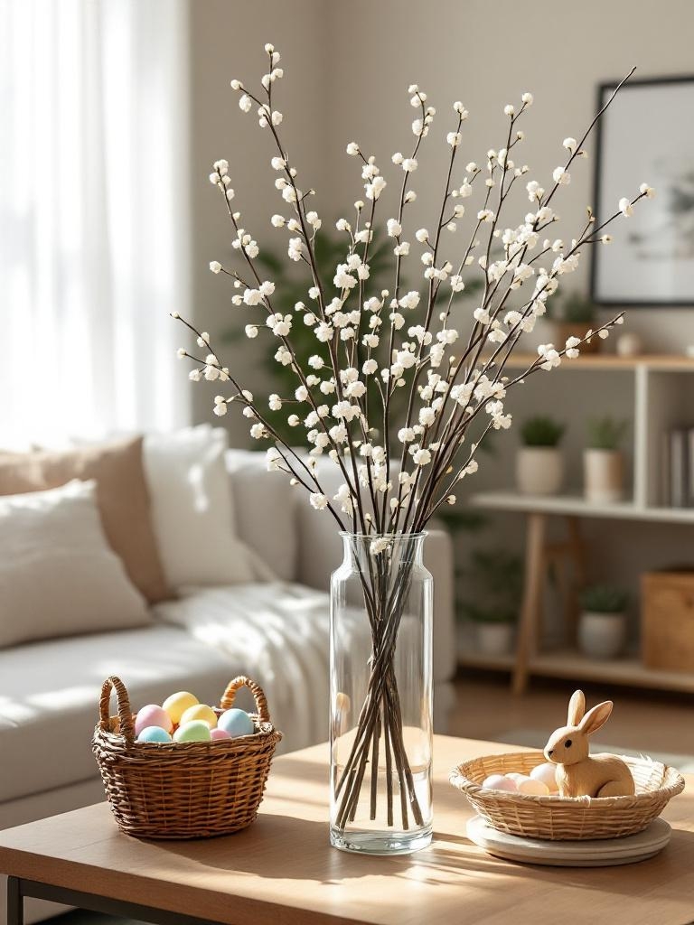 15 Easter Living Room Decor Ideas That Look Stylish, Not Overdone 18 Easter Living Room Decor Ideas - Free Branches Are Excellent Decor