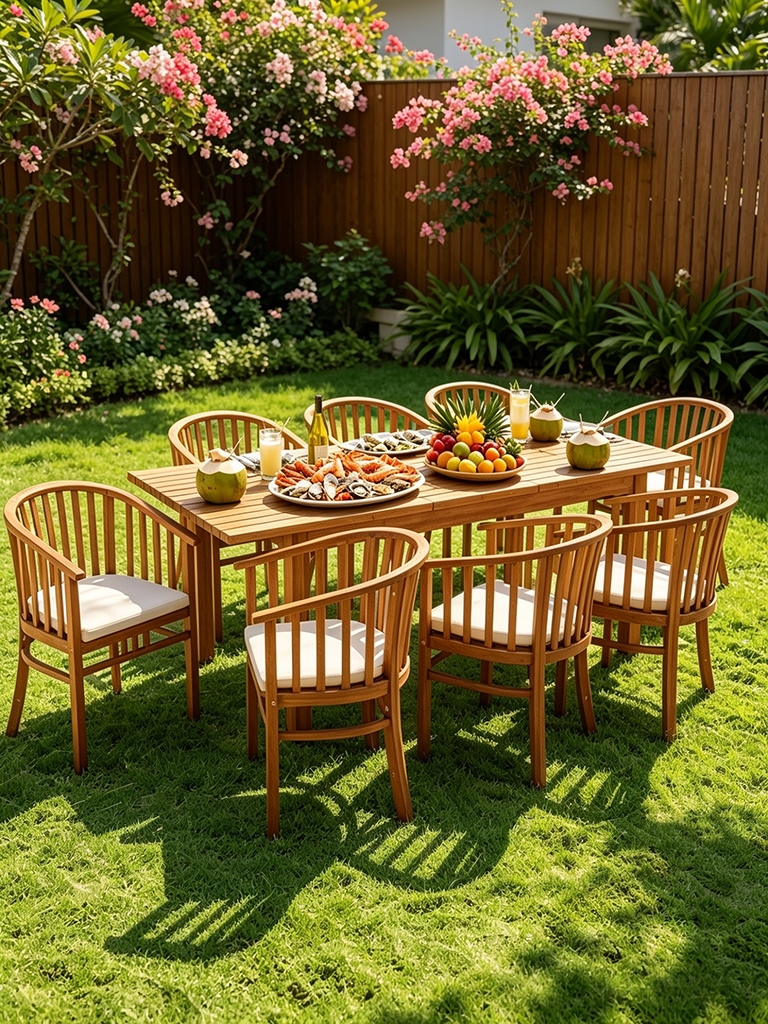 12 Modern Farmhouse Patio Furniture Ideas for a Cozy Outdoor Escape 5 Aracely 8 - Person Acacia Wood Patio Dining Set