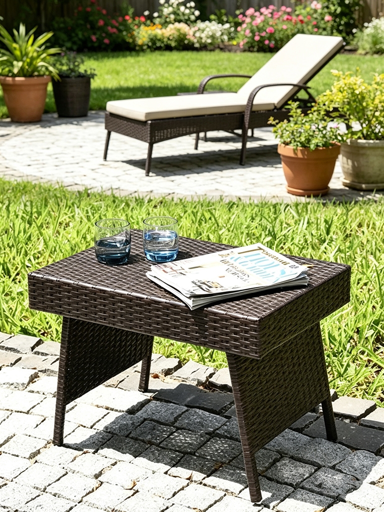 9 Stylish Waterproof Outdoor Coffee Tables for Every Budget ($39-$699) 6 Costway Patio Folding Wicker Side Coffee Table