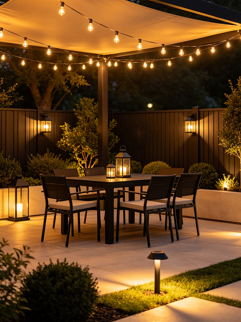 Luxury Outdoor Living Space: How to Achieve a High-End Look Without Overspending 6 luxury outdoor space lighting layers string lights lanterns evening patio ambiance