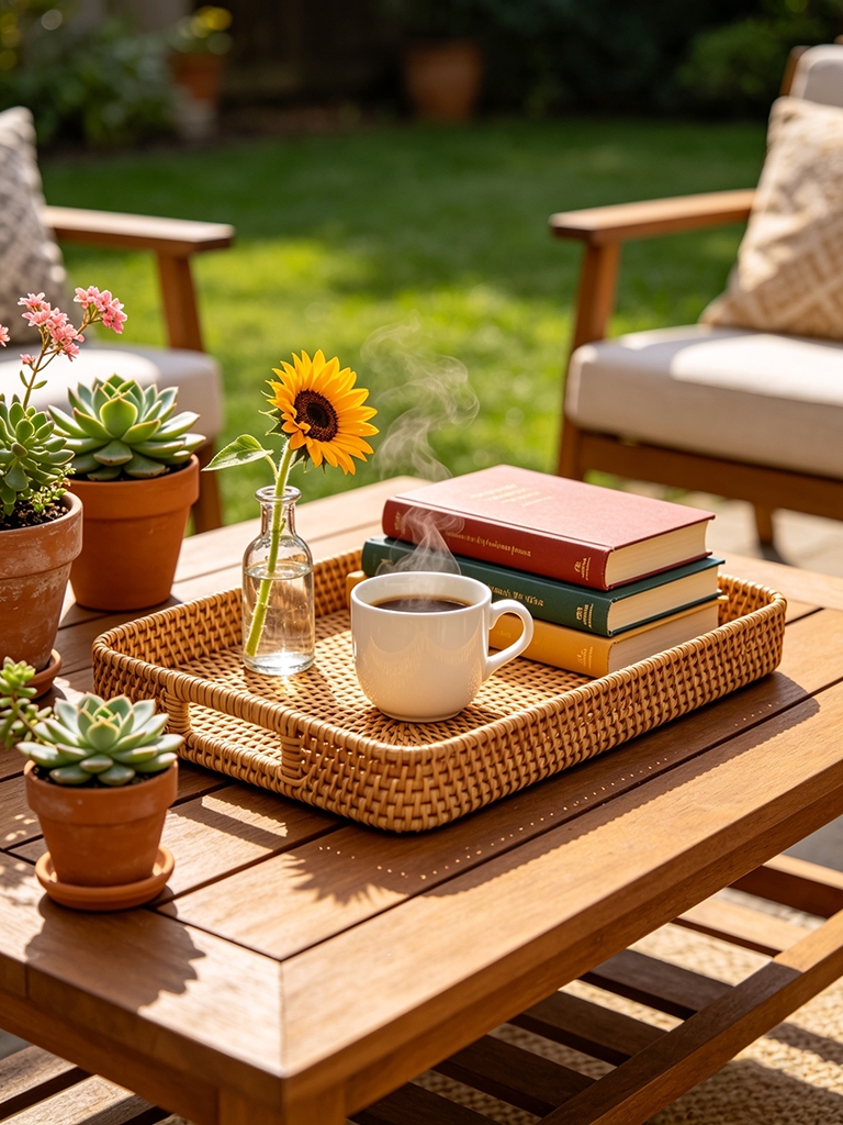 11 Patio Coffee Table Decor Ideas That Survive the Elements 7 Start with a Tray to Anchor Everything