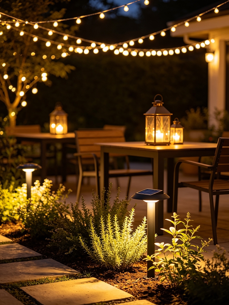 10 Outdoor Decor Mistakes and How to Fix Them 7 well-styled patio with layered outdoor lighting lanterns string lights and plants fixing decor mistakes
