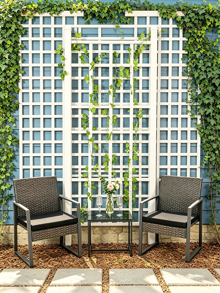 13 Small Backyard Decor Ideas That Look Amazing Without Grass 10 Wooden backyard fence covered in hanging pocket planters filled with trailing herbs and green plants in a small no-grass yard