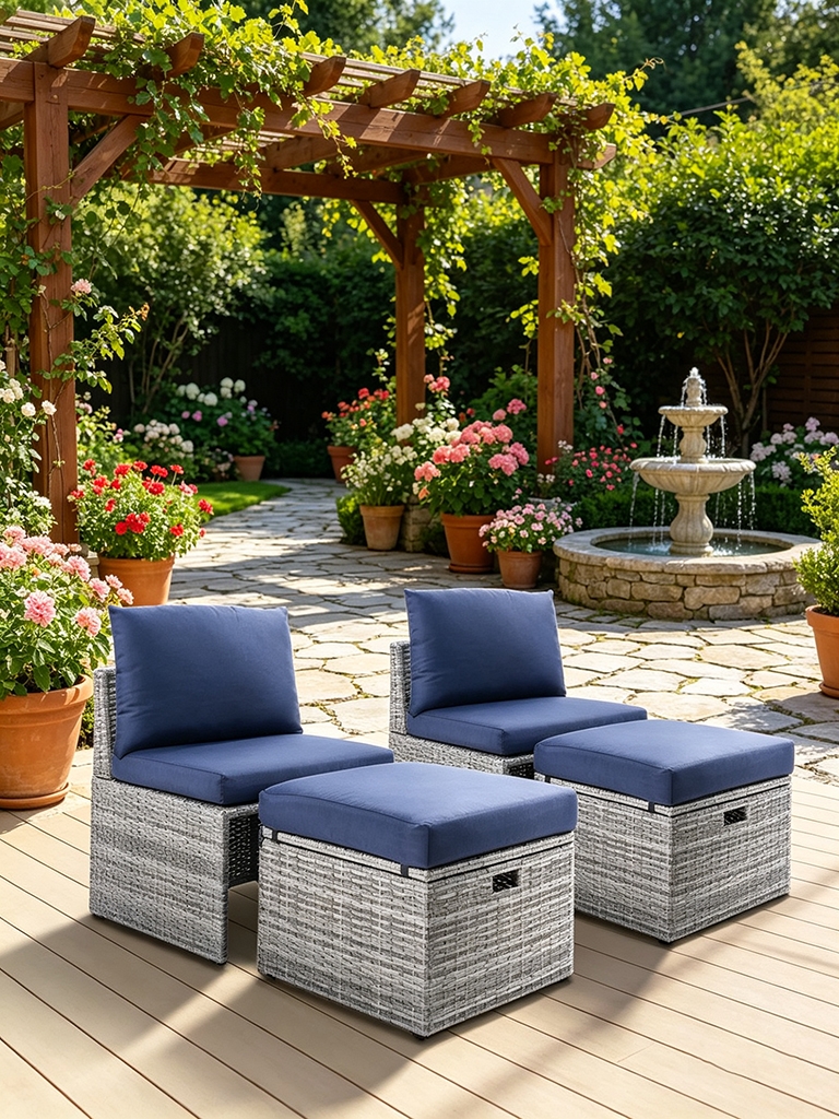 11 Best Patio Furniture Sets With Hidden Ottoman Storage for Small Spaces 6 Backyard Outdoor Wicker Conversation Chair Set with Storage and Ottoman