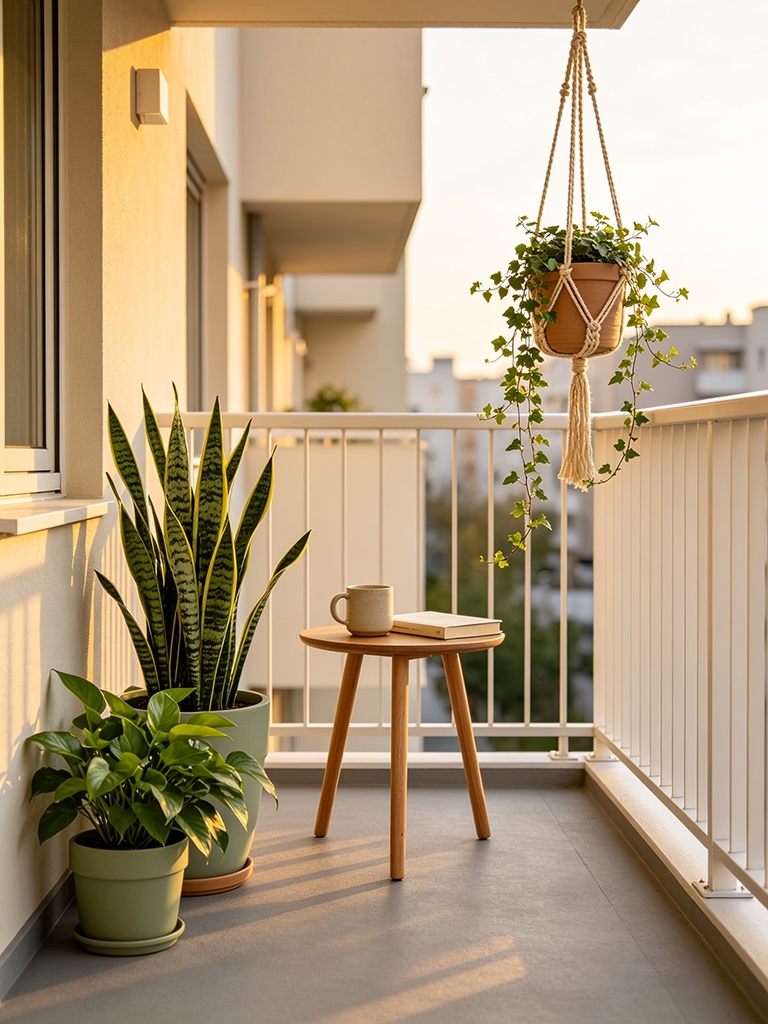 11 Small Apartment Balcony Furniture Ideas to Maximize Space 6 Small apartment balcony with furniture set and potted plants creating a cozy outdoor space