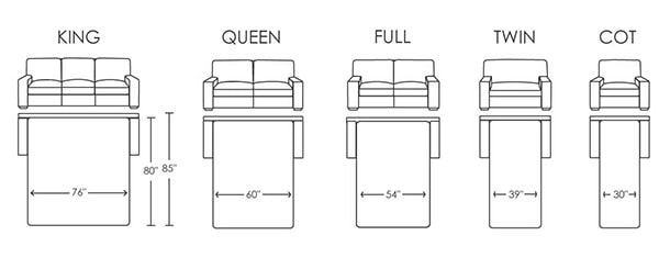 sofa bed mattress size chart