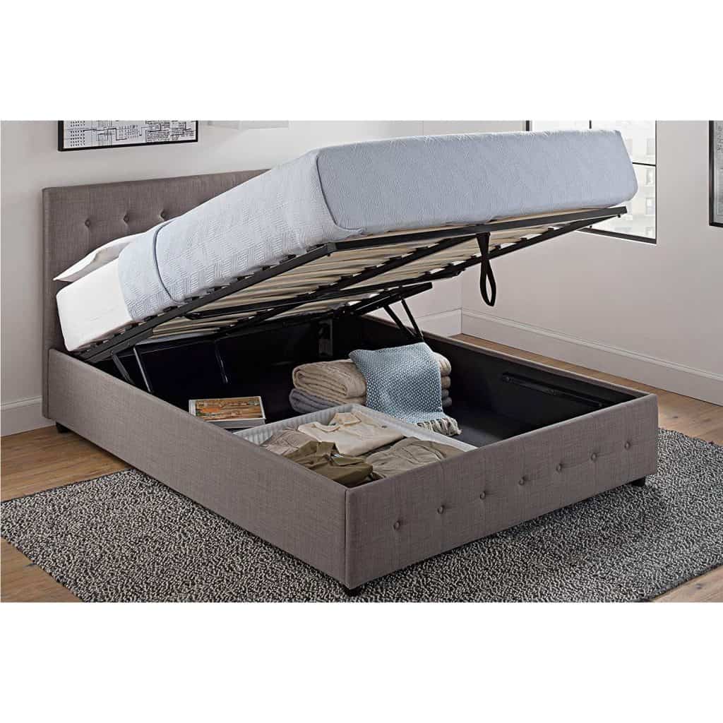 DHP Cambridge Upholstered Linen Platform Bed with Storage