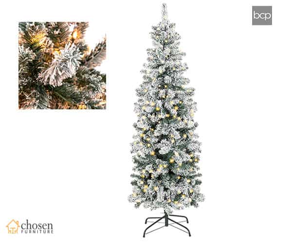 Best Choice Products Pencil Flocked Snow Christmas Tree 7.5ft Pre Lit