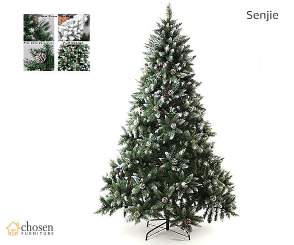 Senjie Flocked Christmas Tree Pine 7.5 Ft Unlit Cone Decoration