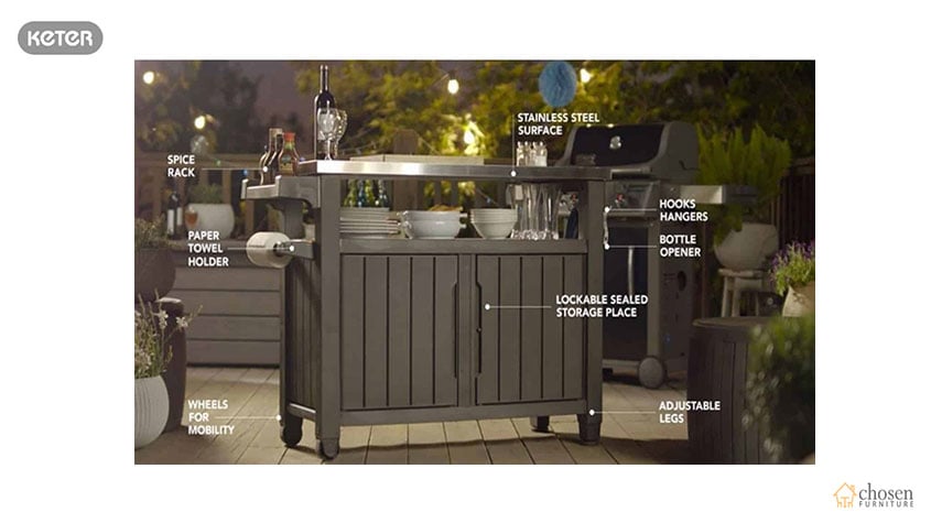 Keter Unity XL Outdoor BBQ Prep Station features