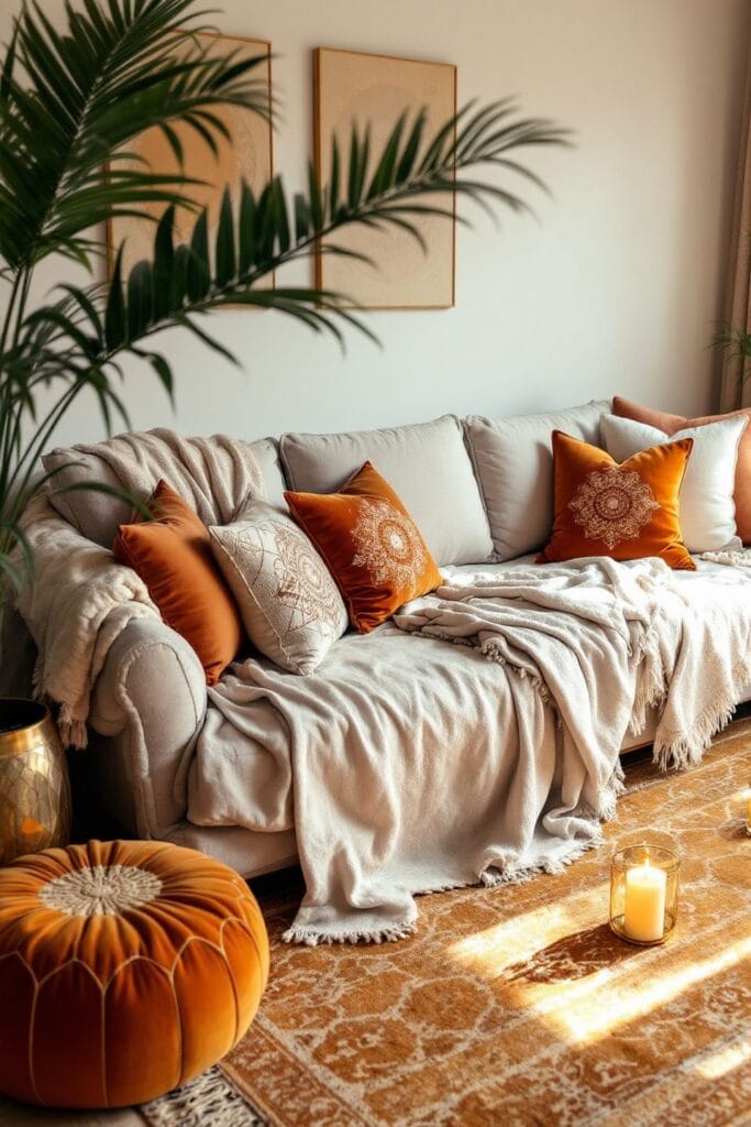 Boho Living Room Ideas - Layered Textiles