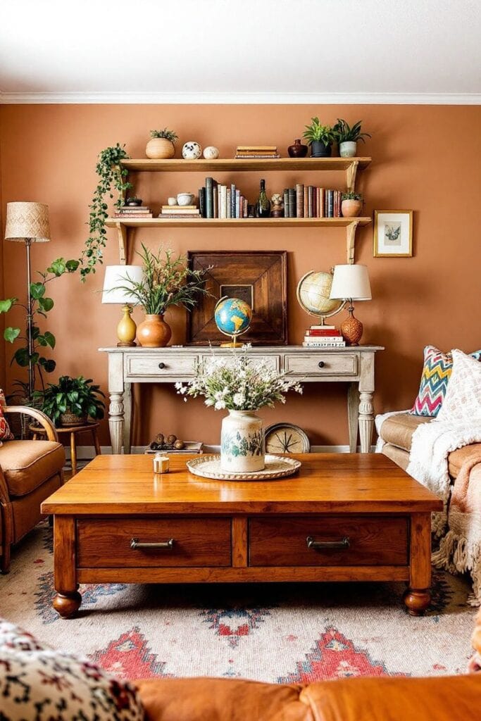 Boho Living Room Ideas - Rustic Wooden