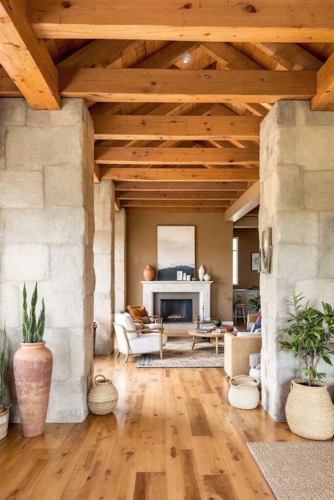 Boho Living Room Ideas - Wooden Beams